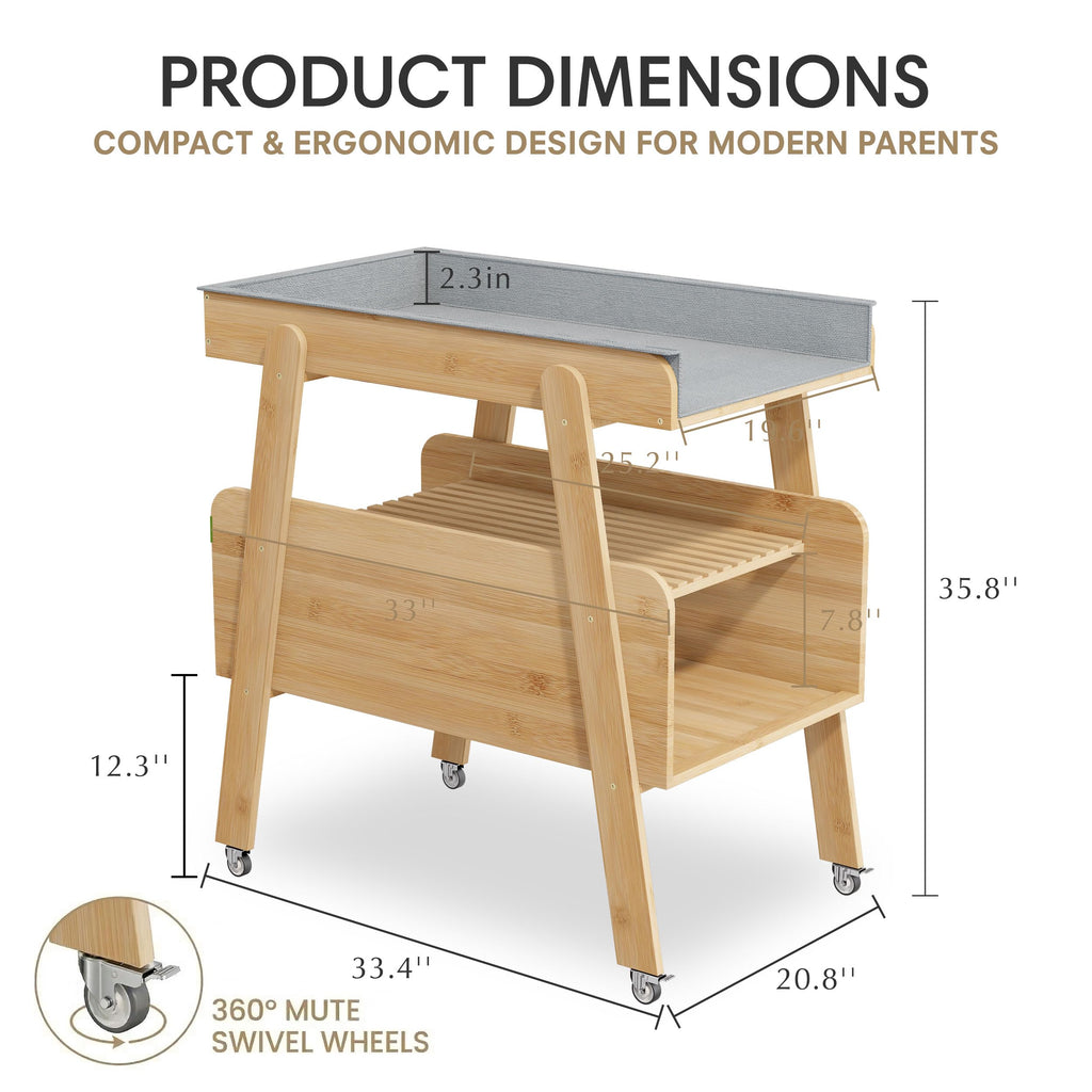 Flat Top Diaper Changing Station with Wheels and Changing Pad Y514347