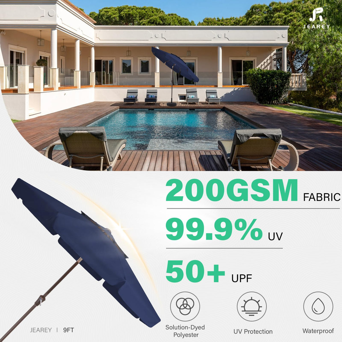 9ft 2-Tier Patio Umbrella, Crank Tilt, Navy Blue T207