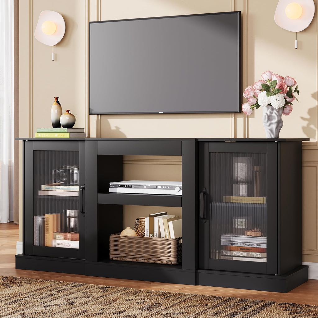 Black 58" TV Stand with Storage Cabinets and Adjustable Shelves Y486827