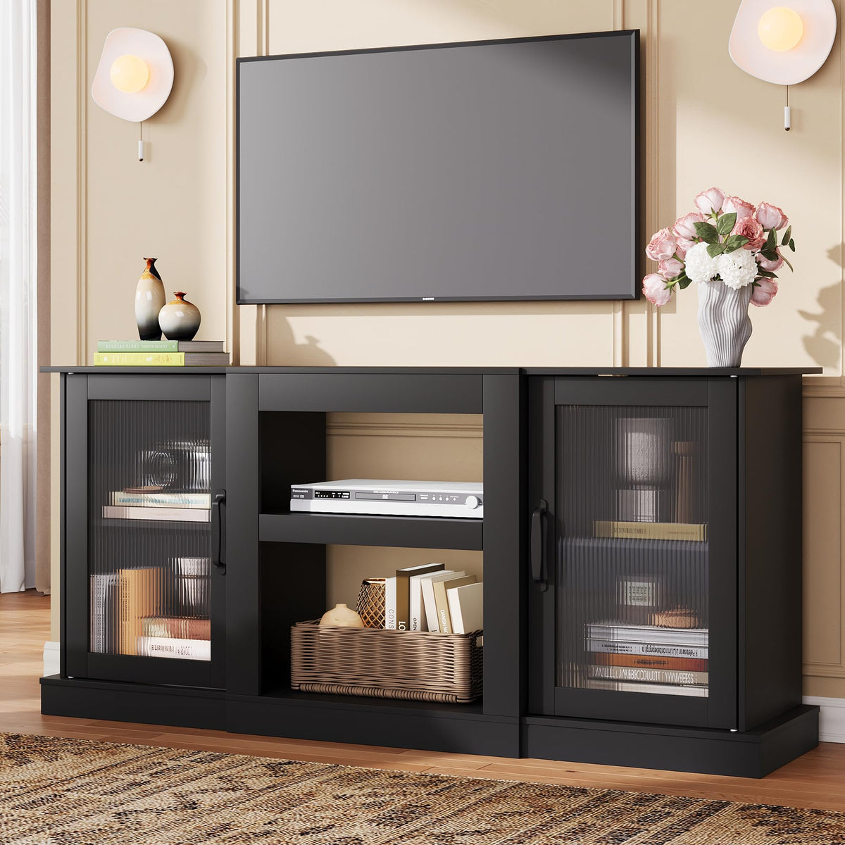 Black 58" TV Stand with Storage Cabinets and Adjustable Shelves Y486827