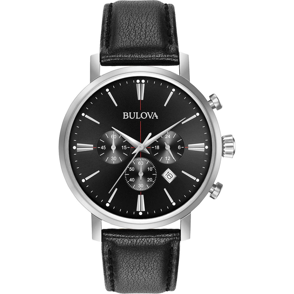 Men's Stainless Steel Chronograph Watch with Black Leather Strap F517
