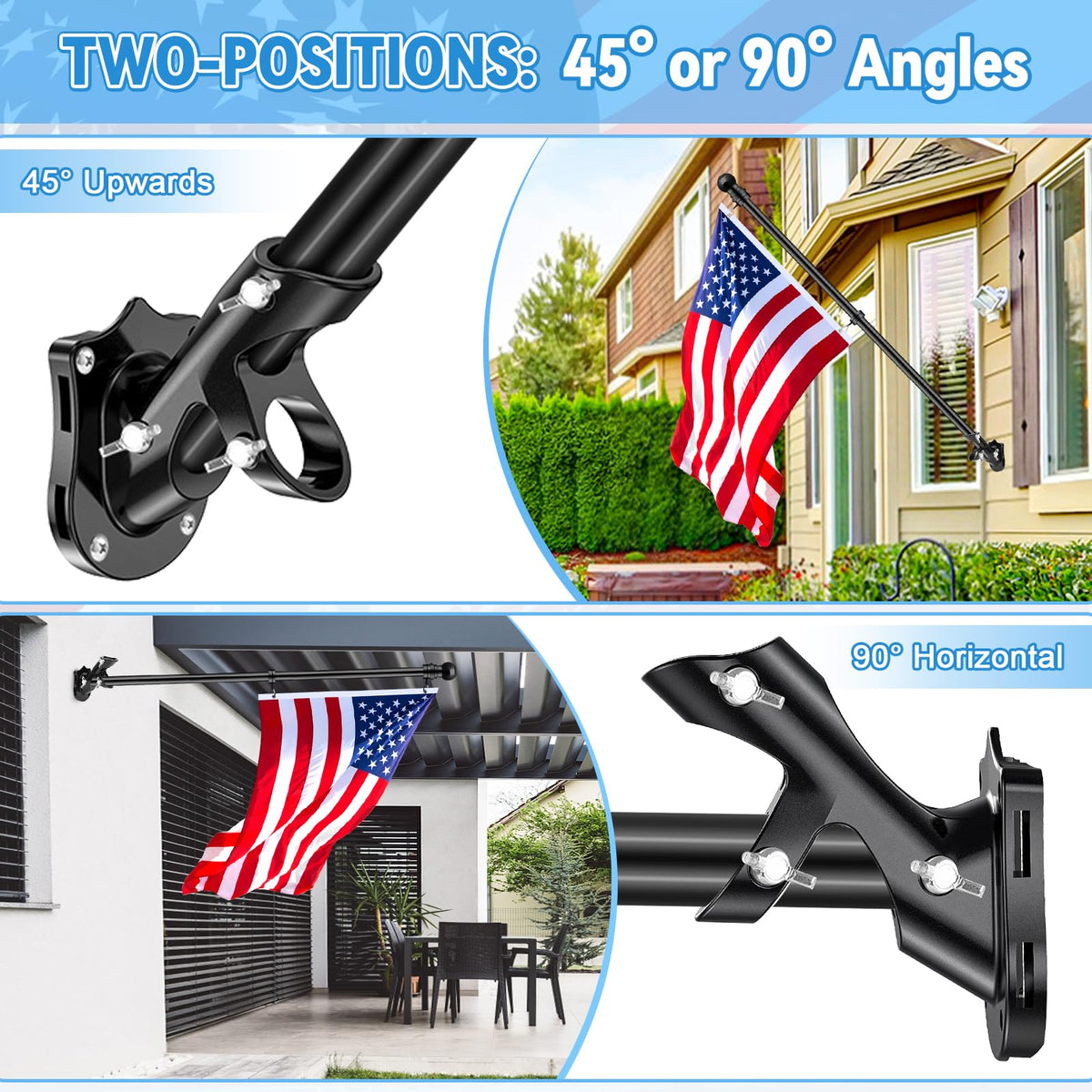 6 FT Black Metal Flagpole Kit and 1" Flag Pole Holder R631