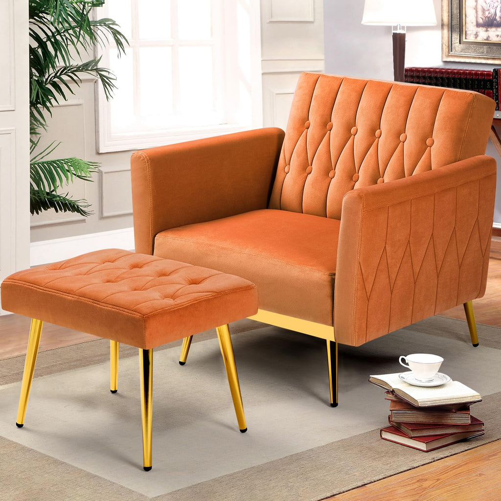 Velvet Accent Chair with Ottoman & Adjustable Backrest X9399