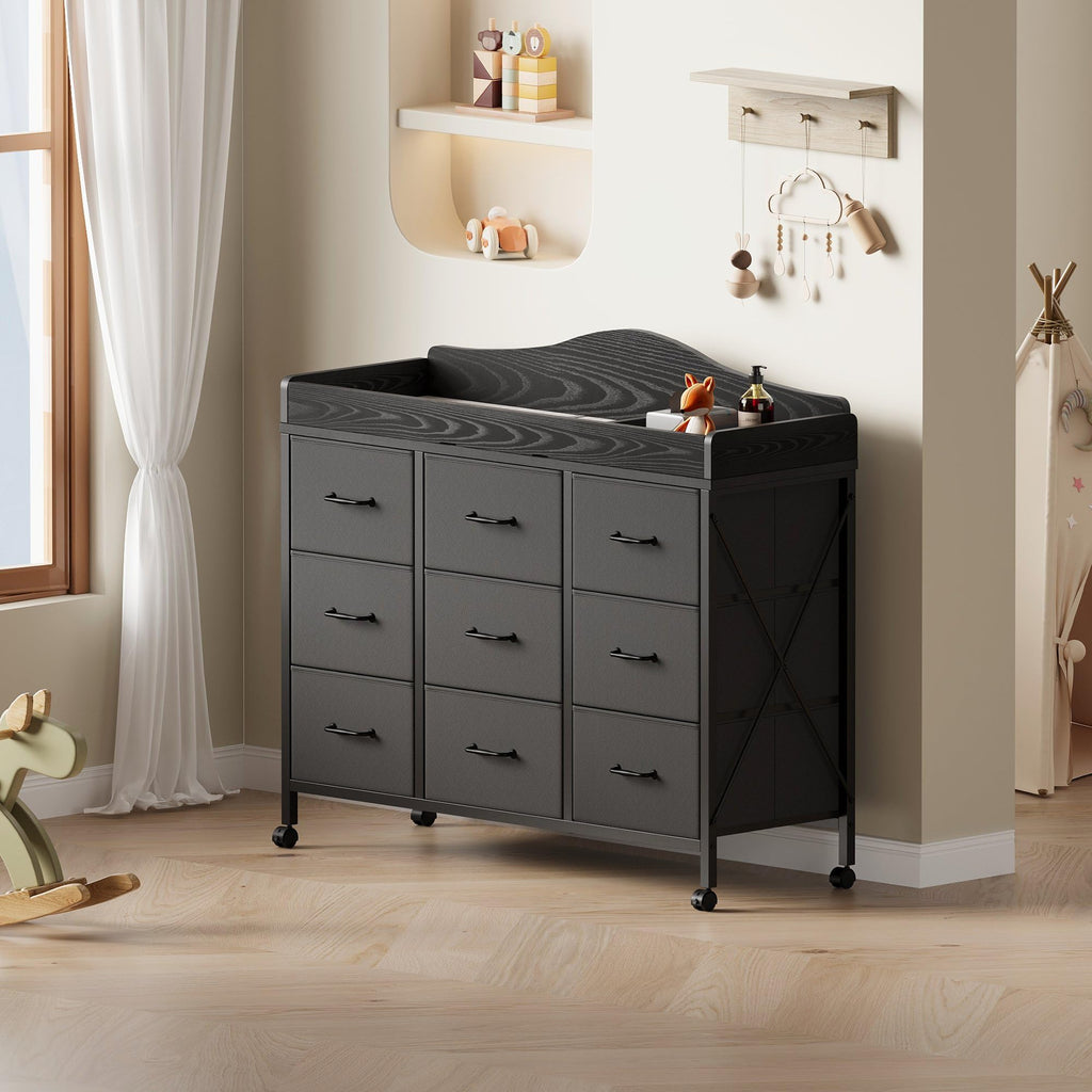 Black Changing Table with 9 Fabric Boxes K47457