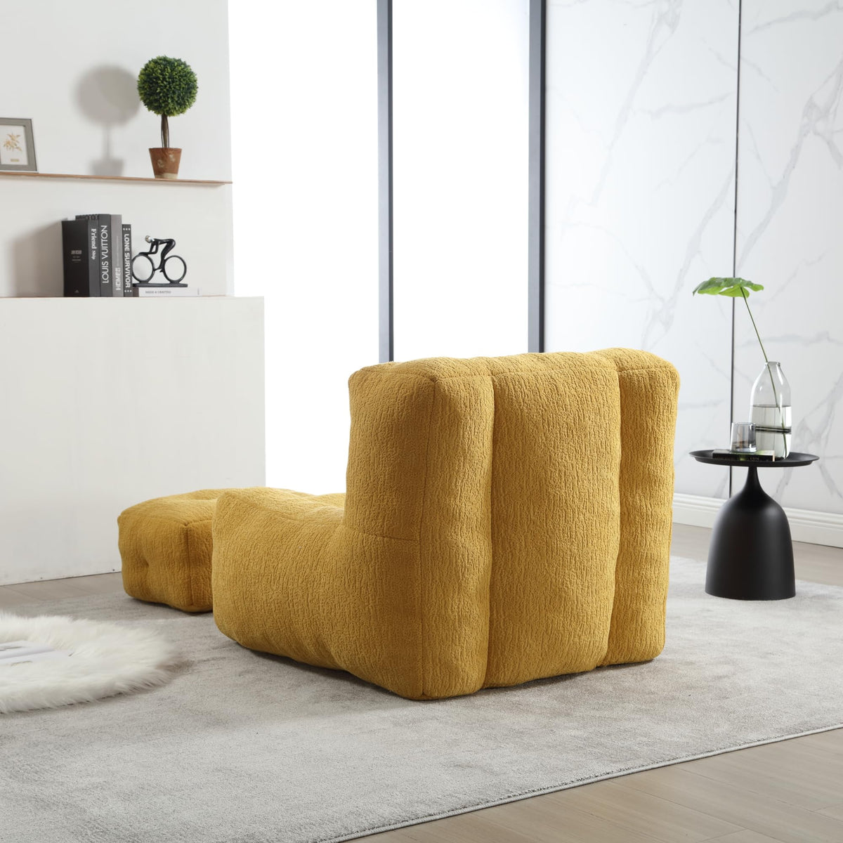 Yellow Memory Foam Bean Bag Chair with Ottoman W908599