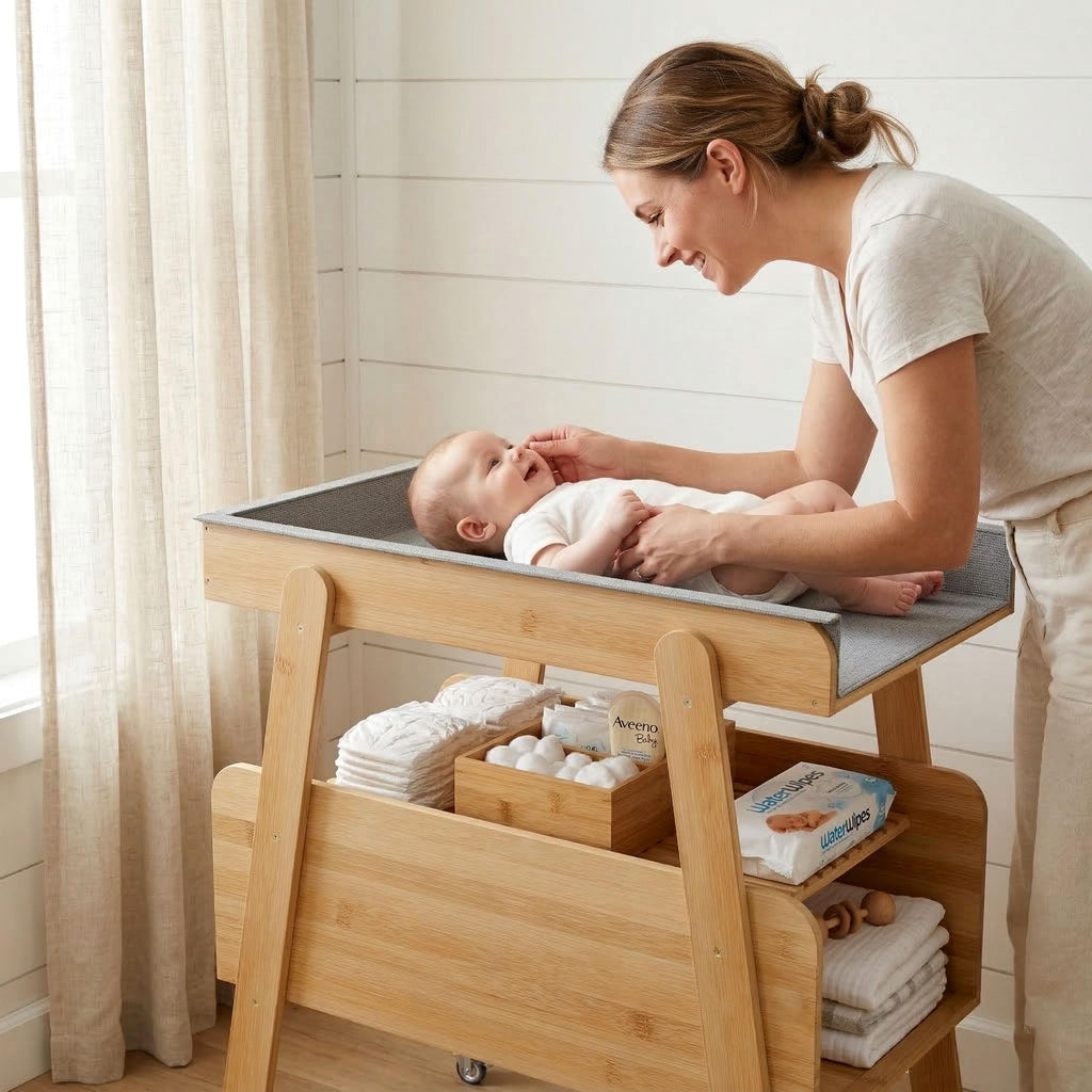 Flat Top Diaper Changing Station with Wheels and Changing Pad Y514347