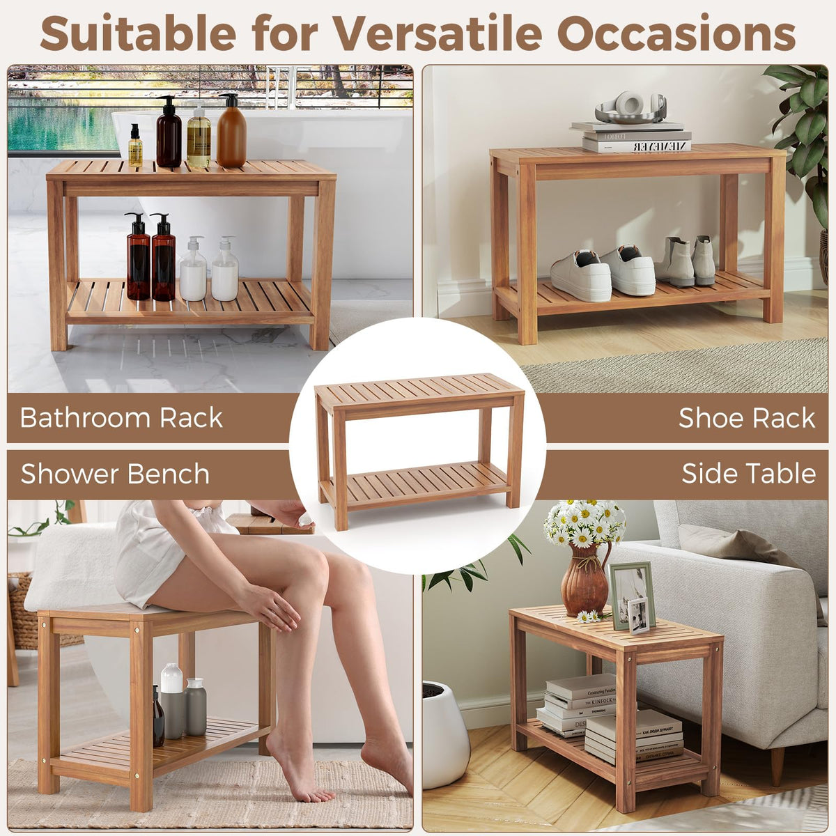 Teak Shower Bench with Shelf W472050