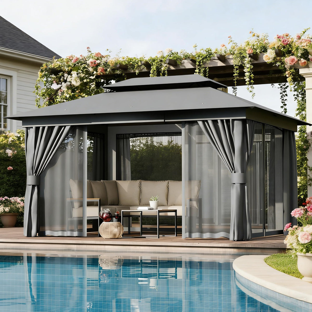 10x13 Outdoor Gazebo with Mosquito Netting and Privacy Screens I8368