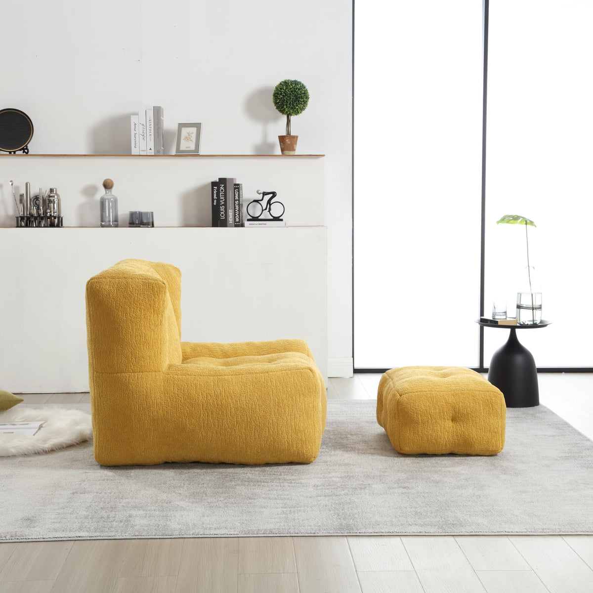 Yellow Memory Foam Bean Bag Chair with Ottoman W908599