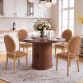 5-Piece Extendable Dining Set Walnut Table 4 PU Leather Chairs J293