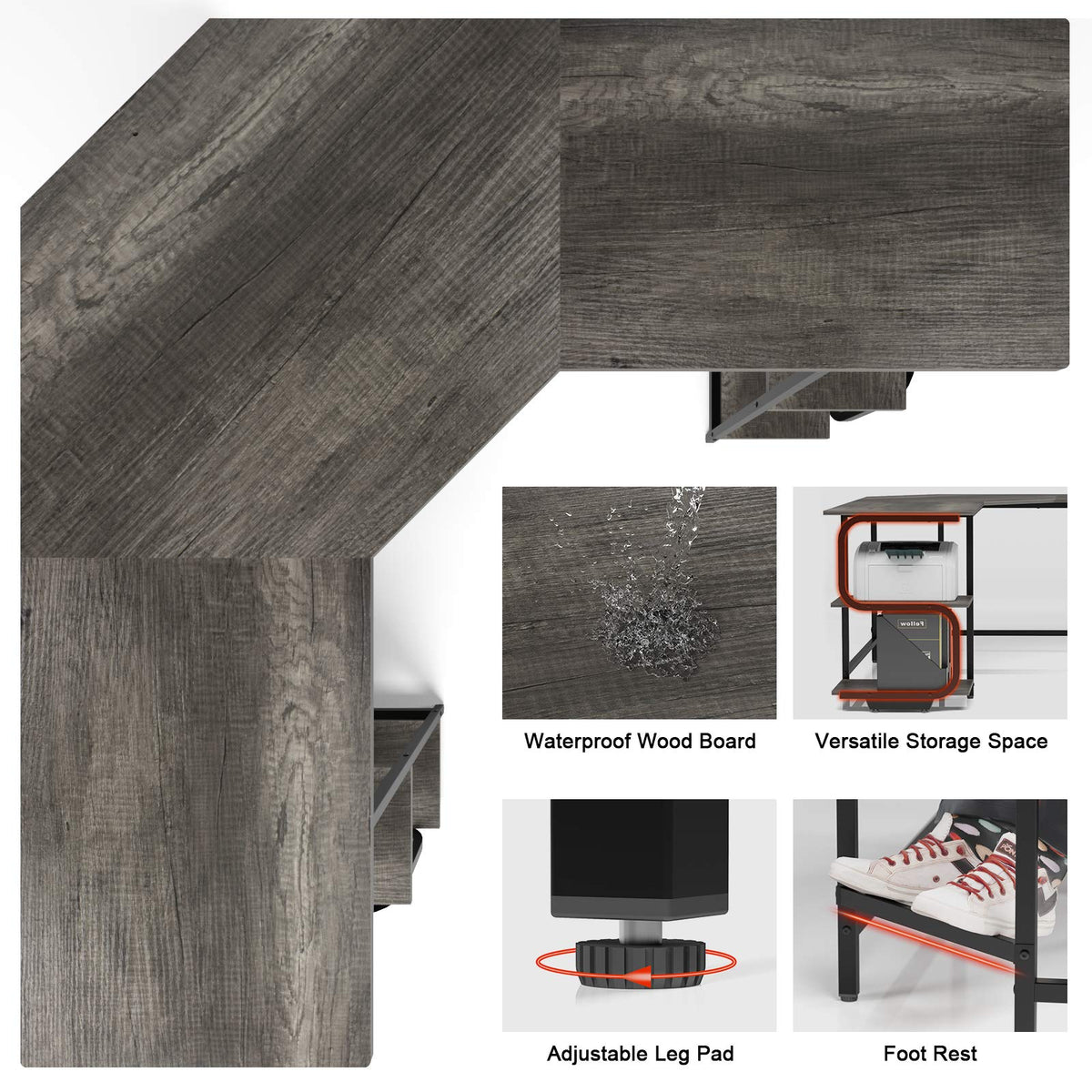 L Shaped Desk with Shelves G229