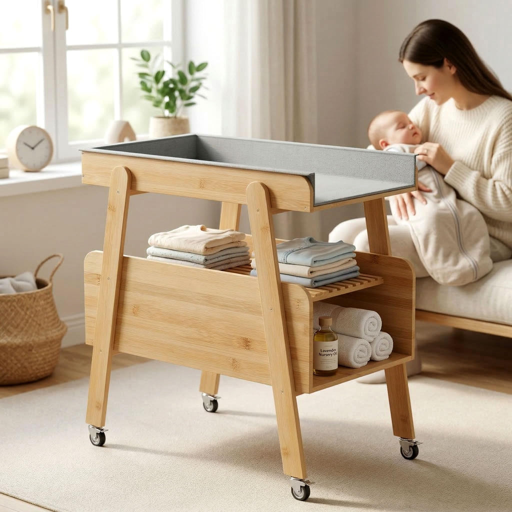 Flat Top Diaper Changing Station with Wheels and Changing Pad Y514347