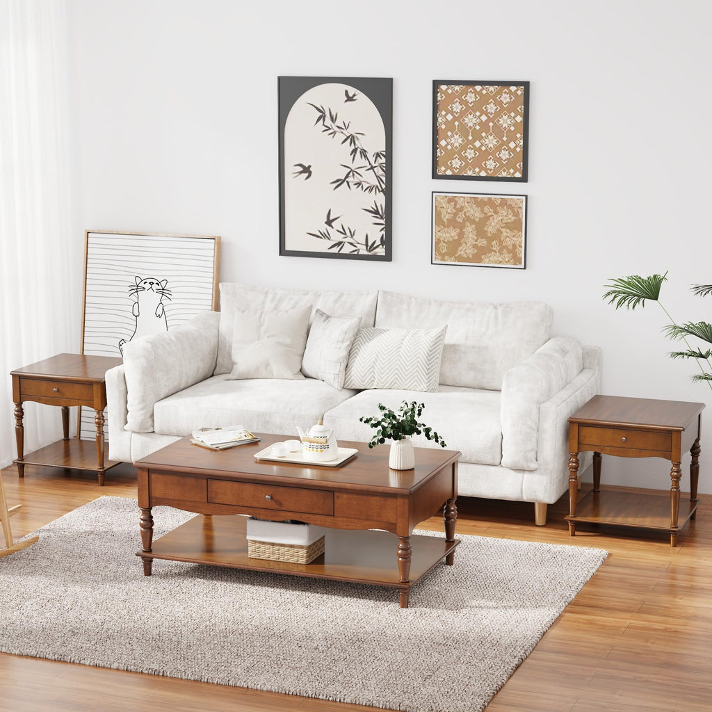 Rectangular Coffee Table and Two Square End Tables with Storage Drawer Z19844