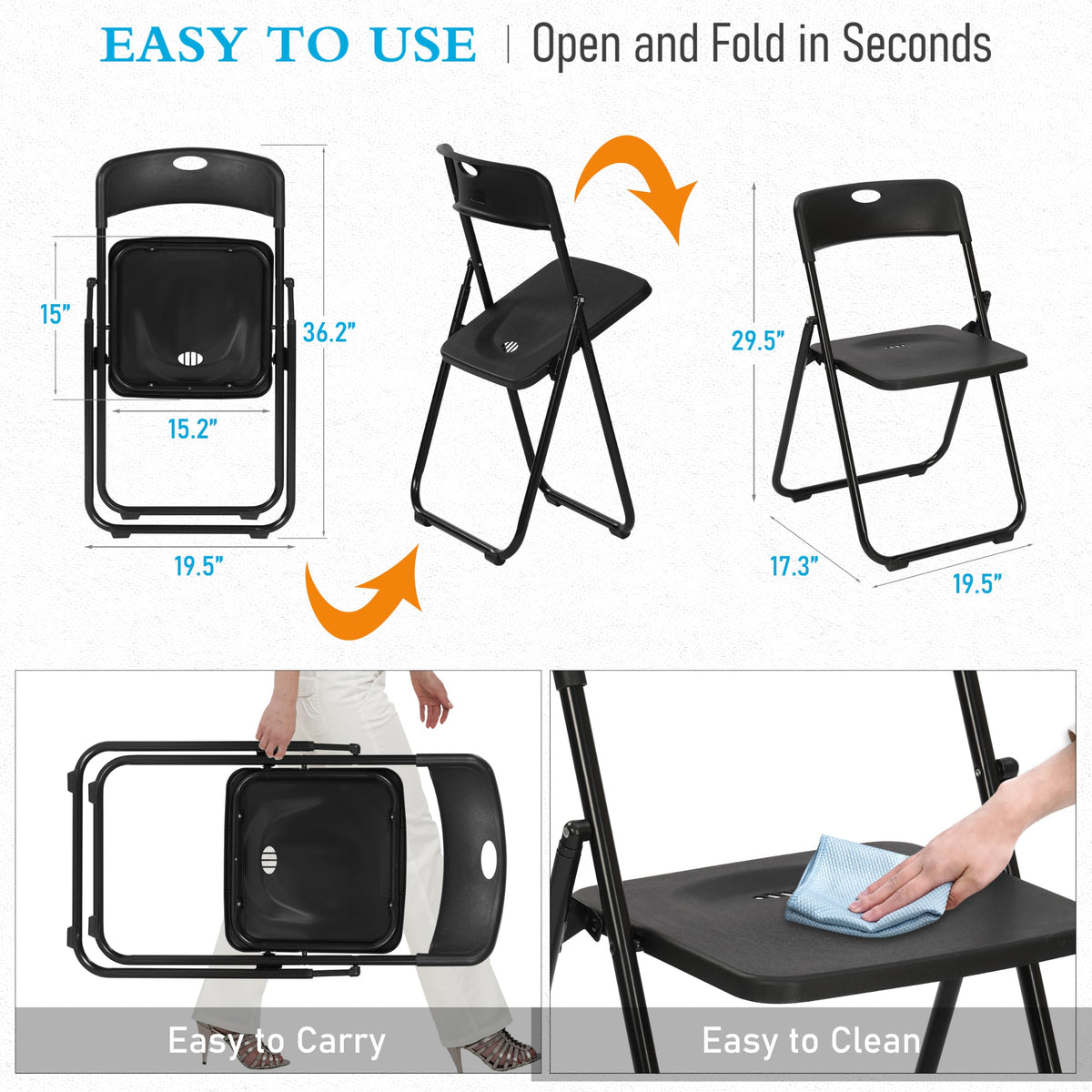 10 Pack Black Plastic Folding Chairs G32938