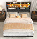 Queen Size Metal Platform Bed with Storage Bookcase Headboard T105779