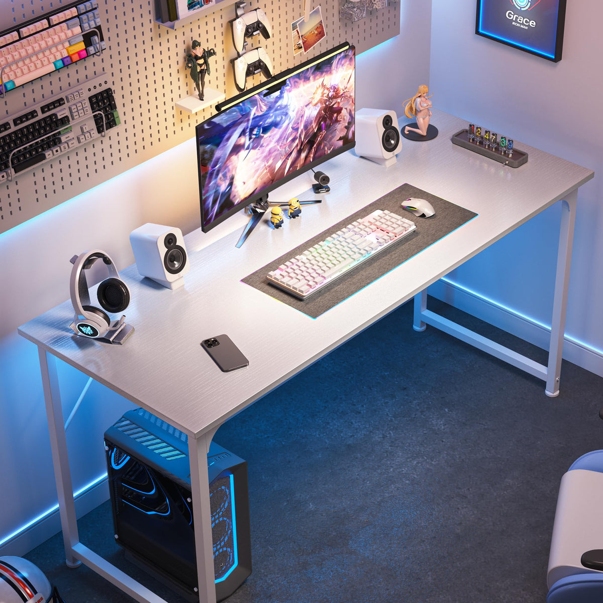 55 Inch White Computer Desk with Metal Frame F695016