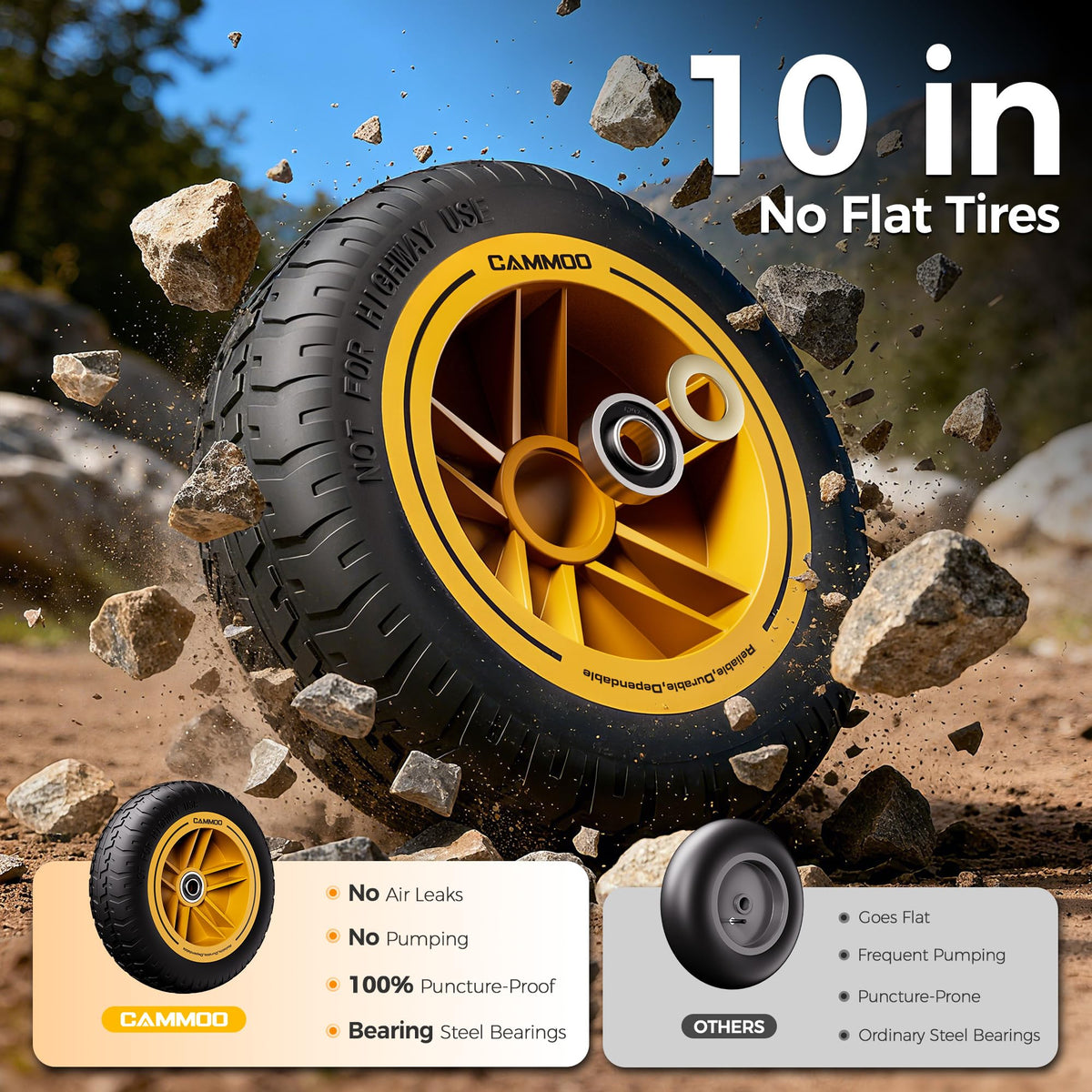 10-in No-Flat Tires 600lb Garden Dump Cart 4 Cu.Ft Wheelbarrow Black F404891