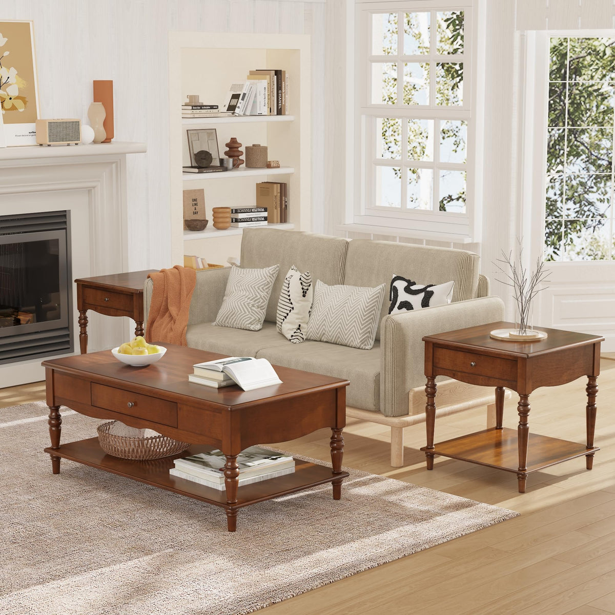Rectangular Coffee Table and Two Square End Tables with Storage Drawer Z19844
