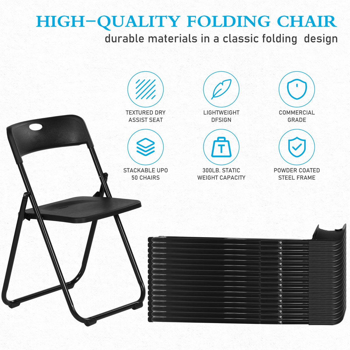 10 Pack Black Plastic Folding Chairs G32938