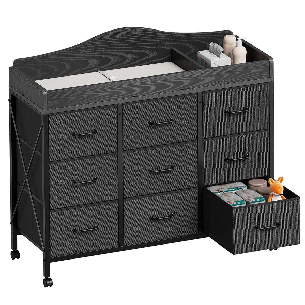 Black Changing Table with 9 Fabric Boxes K47457