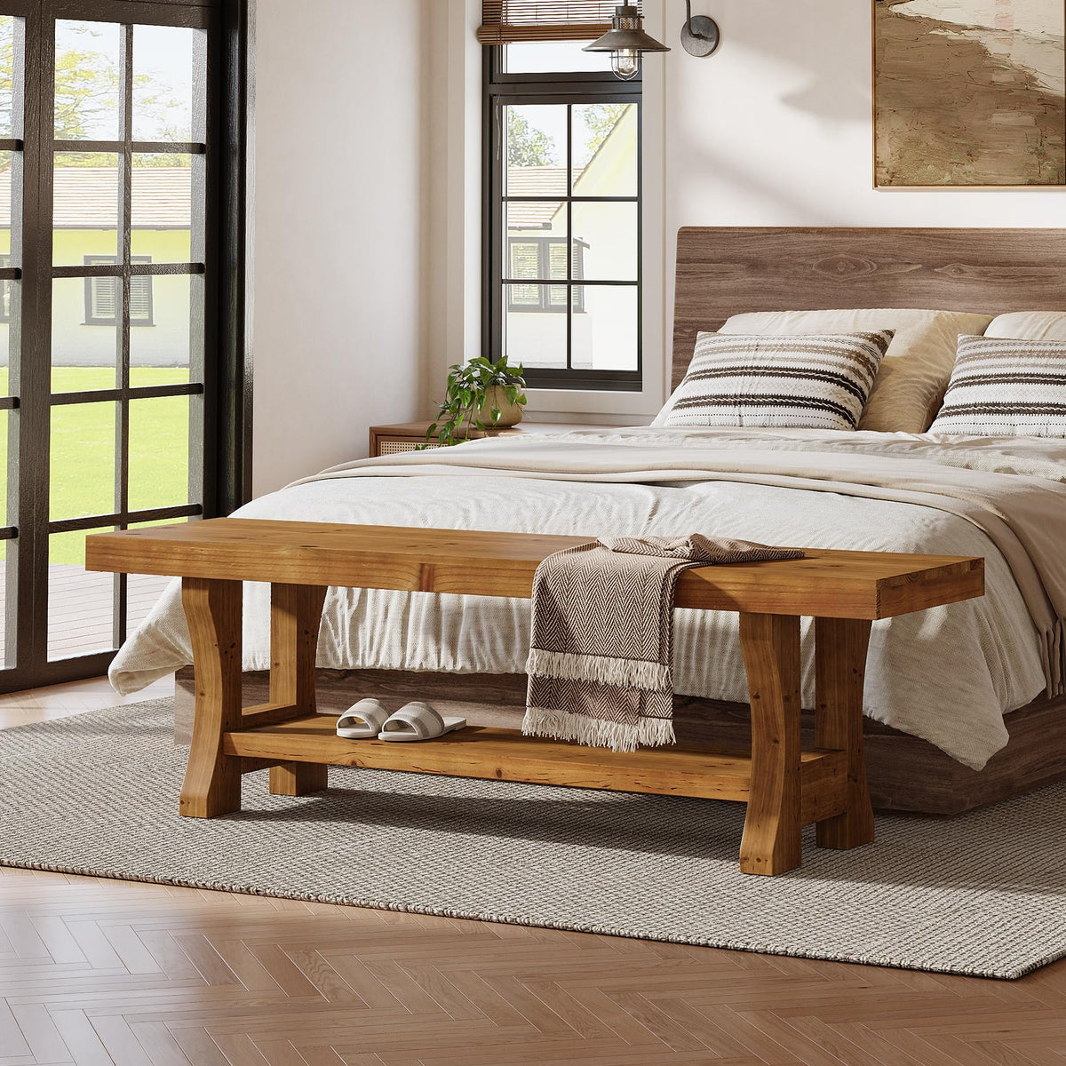 Brown Solid Wood Entryway Bench P7784