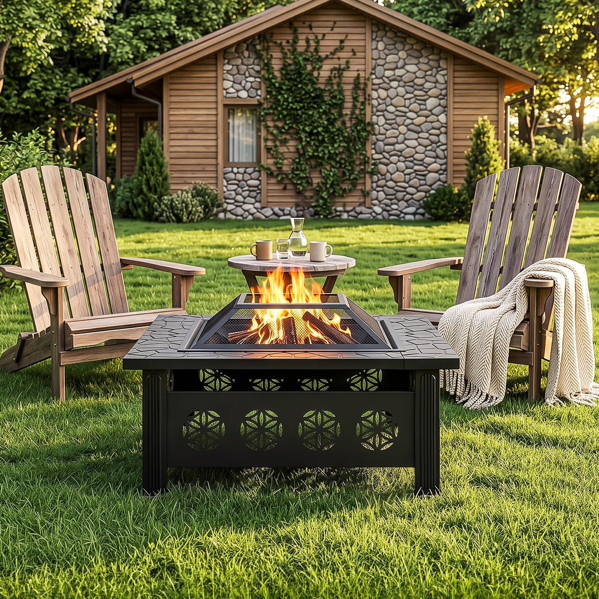 32 Inch Black Wrought Iron Wood Burning Fire Pit H368656