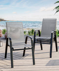 Stackable Outdoor Dining Chairs Set of 4 Textilene Fabric Metal Frame Grey W155