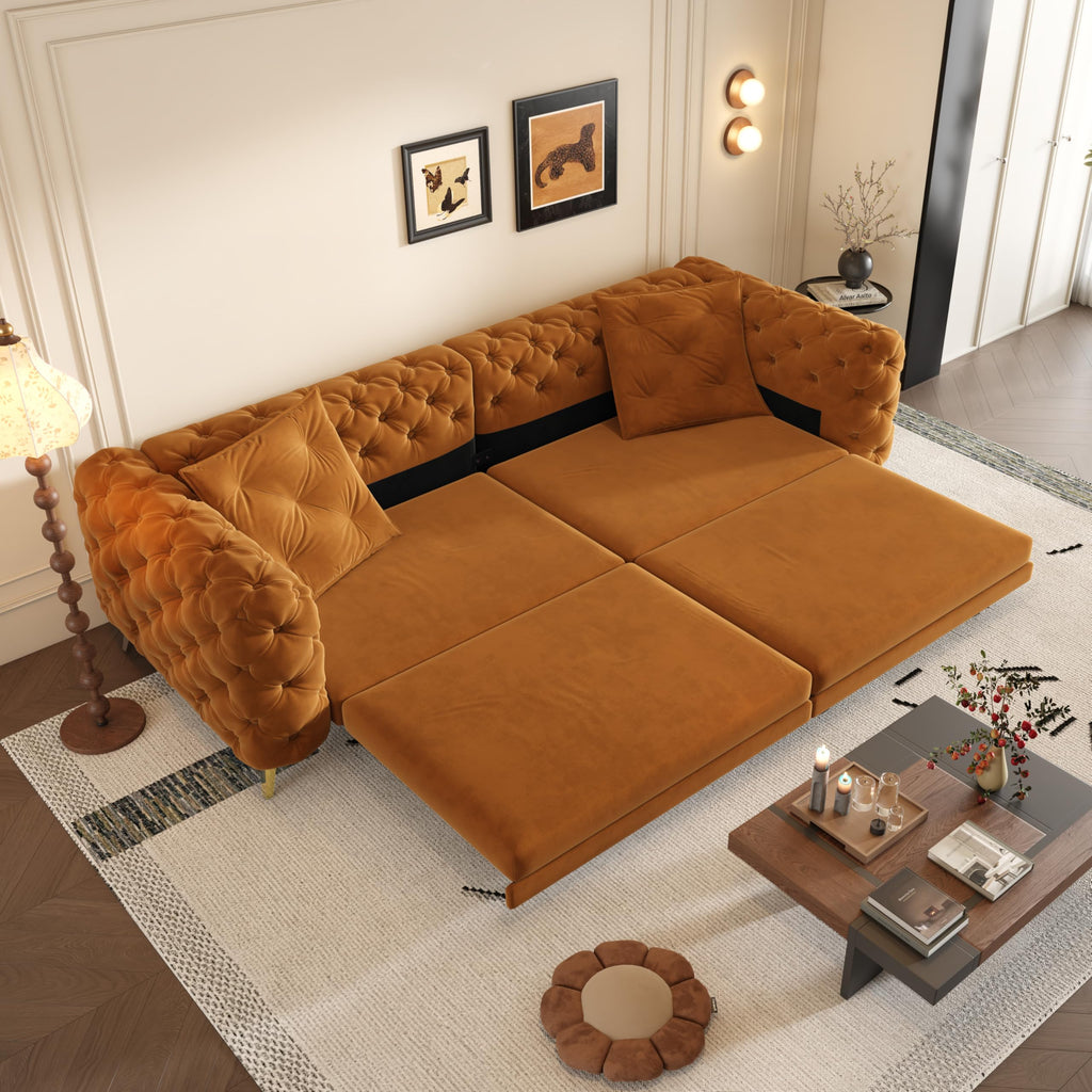 King Velvet Pull Out Sleeper Sofa with Ottoman O51269
