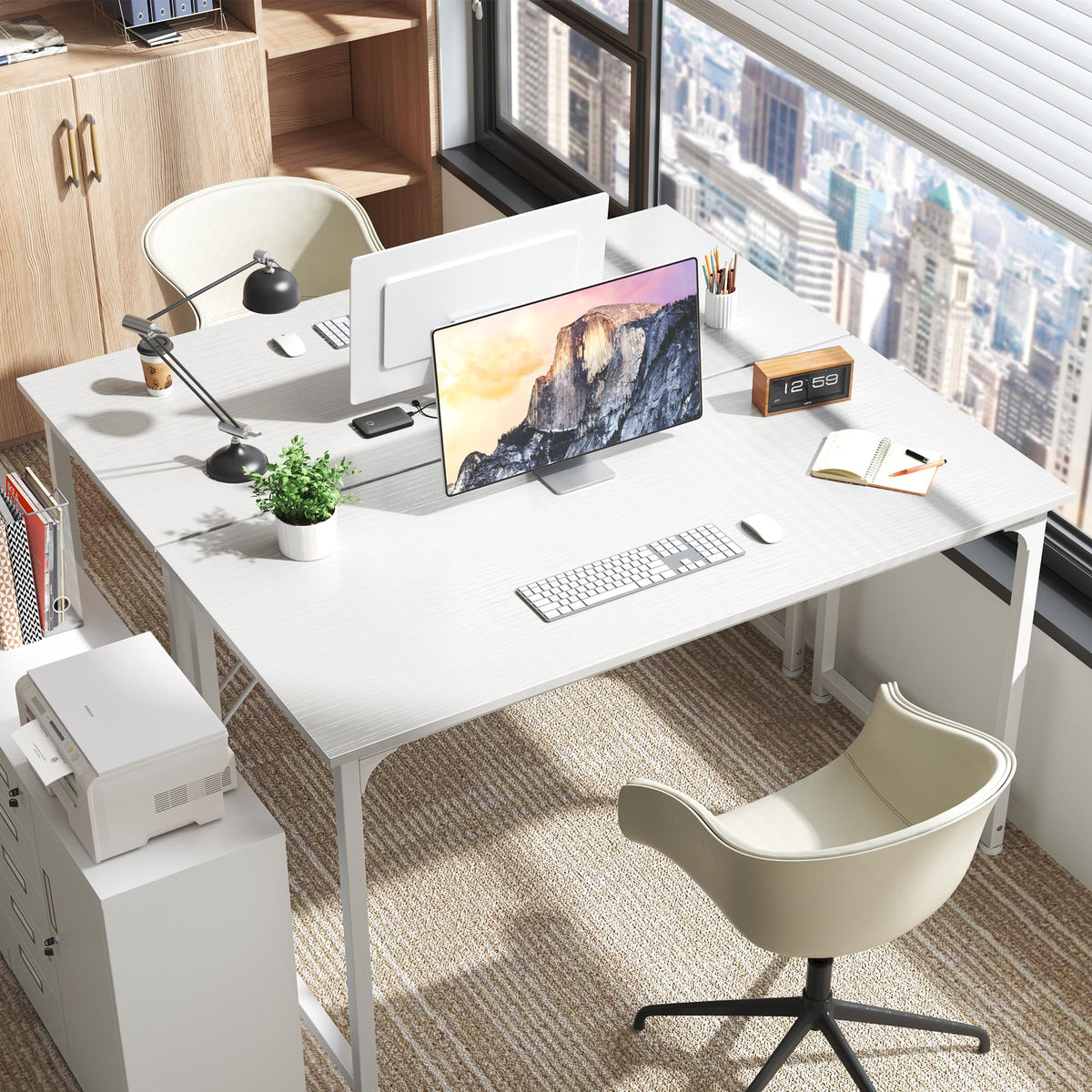 55 Inch White Computer Desk with Metal Frame F695016