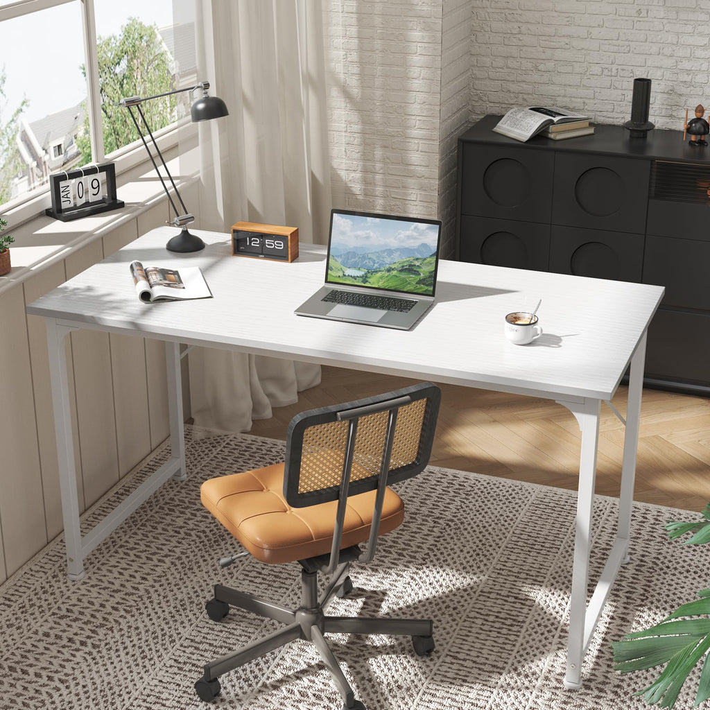 55 Inch White Computer Desk with Metal Frame F695016
