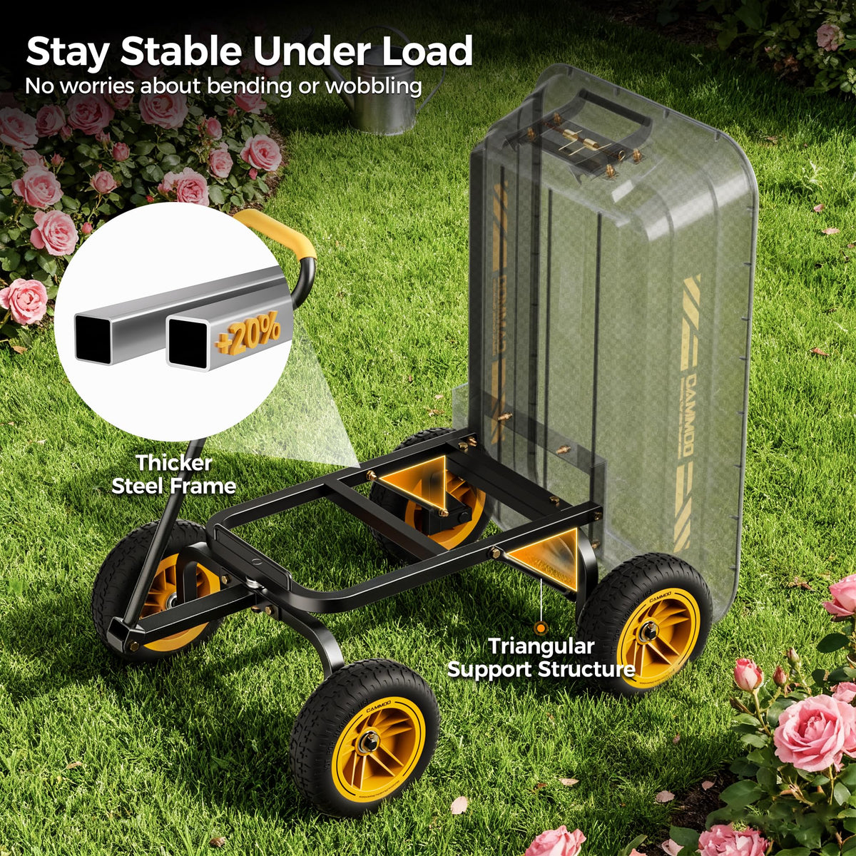 10-in No-Flat Tires 600lb Garden Dump Cart 4 Cu.Ft Wheelbarrow Black F404891