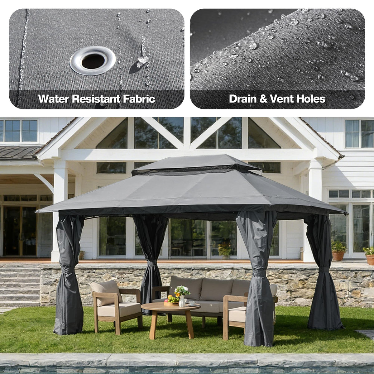 10x13 Outdoor Gazebo with Mosquito Netting and Privacy Screens I8368
